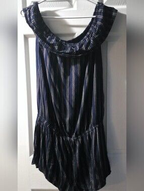 4/$97 Deal! The Roadster Striped Navy Blue Sleeveless Romper